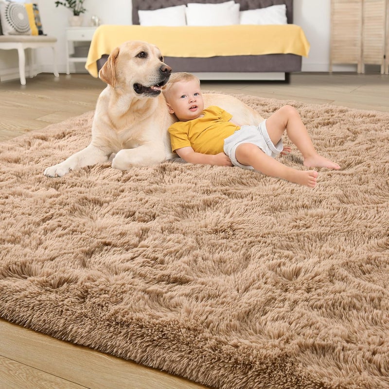 Tepook Area Rugs 9x12 for Living Room, Super Soft Fluffy Rugs for Bedroom, Modern Shaggy Rug Fuzzy Carpets for Kids, Plush Indoor Nursery Home Decor Rug with Non-Slip Bottom, Beige - Image 4